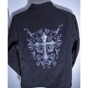 Cowgirl Hardware Women's Black Utility Jacket with Embellished Cross Design